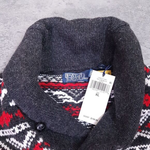 POLO Ralph Lauren Fair Isle Wool Blend Sweater Shawl Collar Mens XL Christmas - Picture 5 of 8